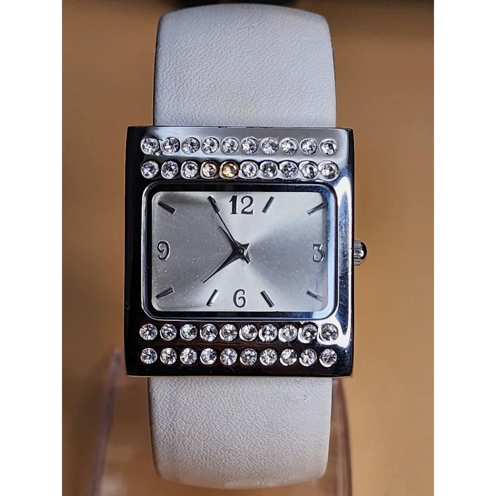 Ladies Fashion Quartz Watch White Rhinestone Bangle Cuff New Battery FREE $HIP!!